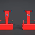 Two Red Training Devices With Blue Handles And Circular Logos 3d model
