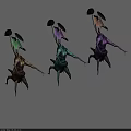 Three Colorful Fantasy Creatures With Leafy Tops And Intricate Body Designs