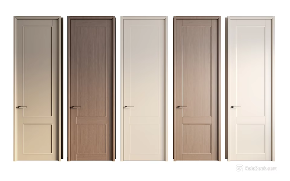 Various Hinged Doors with Wooden Finishes and Neutral Color Options 3d model 