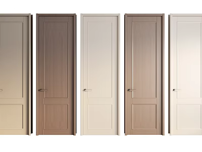 Various Hinged Doors with Wooden Finishes and Neutral Color Options 3d model