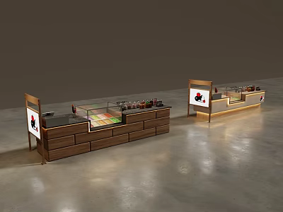 Modern Tea Break Area Interior With Wooden Counter And Glass Display Shelves 3d model