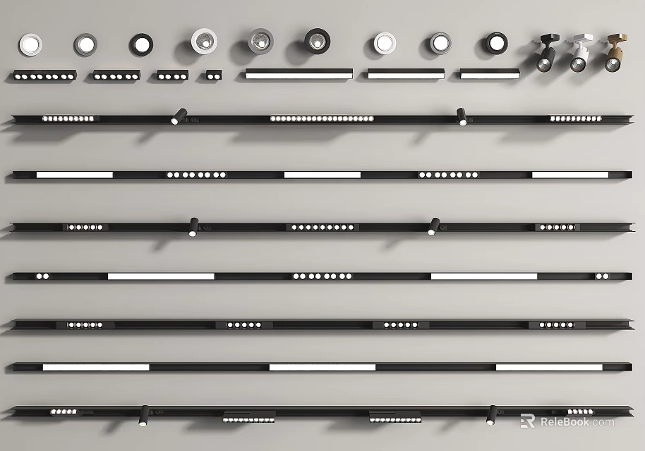 Modern Downlights and Spotlights with Various Styles and Black White Finishes 3d model 