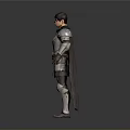 Woman In Medieval Plate Armor With Long Cape Standing In 3D Rendered Character Pose