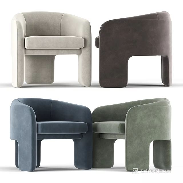 Modern Design Accent Chairs In Gray Brown Blue Green Velvet Fabric With Unique Armrest And Square Legs 3d model 