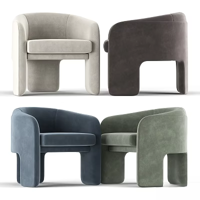 Modern Design Accent Chairs In Gray Brown Blue Green Velvet Fabric With Unique Armrest And Square Legs 3d model