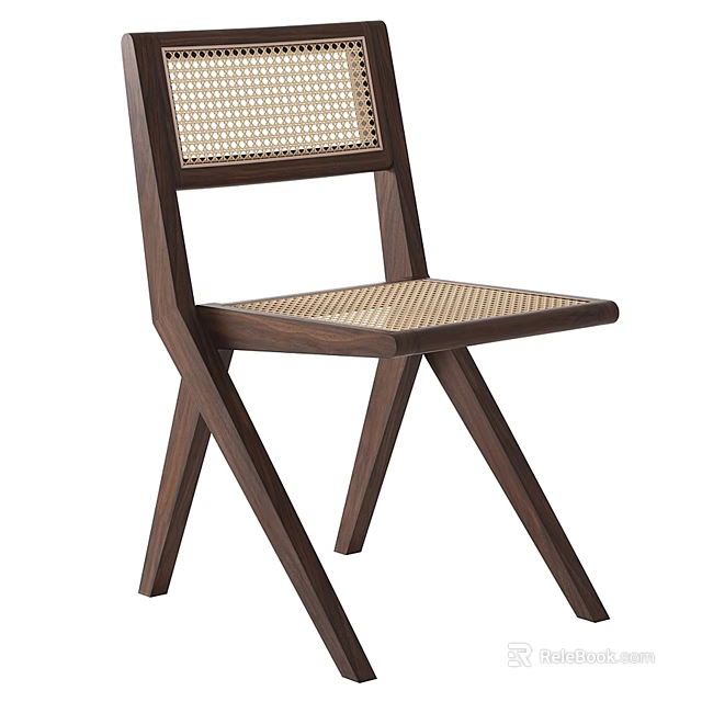Modern Minimalist Leisure Chair Featuring Walnut Wood Frame And Rattan Weave Design 3d model 