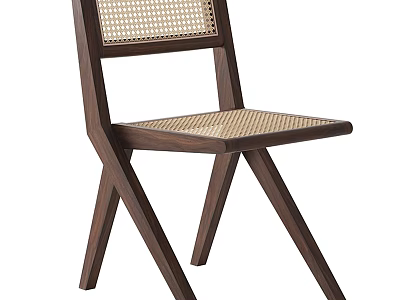 Modern Minimalist Leisure Chair Featuring Walnut Wood Frame And Rattan Weave Design 3d model