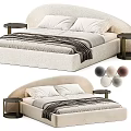 Elegant Upholstered Double Bed With Curved Headboard Striped Blanket Pillows Side Tables And Color Options