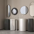 Modern Minimalist Pedestal Washbasins in Black White Grey with Various Shaped Mirrors