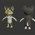 Two Cute Cartoon Puppies Front And Back Views With Blue Eyes Gray White Fur