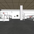 Spacious Exhibition Hall With Glass Display Cases And Red Logo Screen