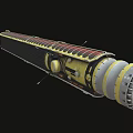 Long Barrelled Weapon With Red And Yellow Striped Cylindrical Structure 3d model