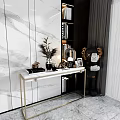 Modern Console Table Design With Marble Surface Metal Frame And Decorative Lamp 3d model