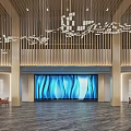 Modern Hotel Lobby Front Desk Reception with Elegant Chandelier Sofa and Marble Floor