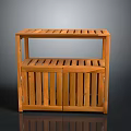 Wooden Storage Cabinet With Slatted Top Shelf And Lower Slatted Doors