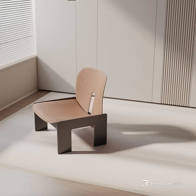 Modern Light Brown Woven Leisure Chair With Black Legs In Minimalist Interior 3d model 