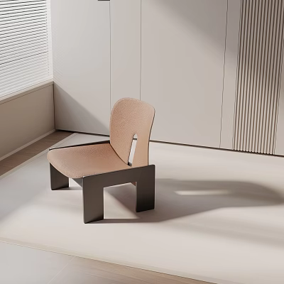 Modern Light Brown Woven Leisure Chair With Black Legs In Minimalist Interior 3d model