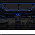 Modern KTV Room Interior With Neon Lighting White Sofas Coffee Tables And Ceiling Lights 3d model