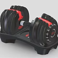 Adjustable Black Fitness Dumbbell Featuring Red Accents And Weight Plates On Stand