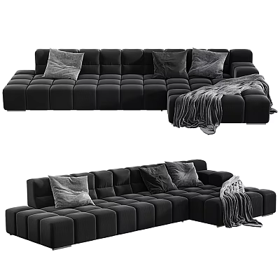 Elegant Modern L Shaped Sectional Sofa With Black Velvet Upholstery And Decorative Cushions 3d model