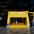 Urban City Walk Photo Spot With Yellow Structure Orange Chairs And Modern Mall Background