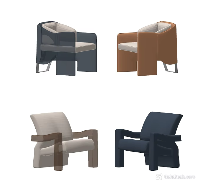 Modern Minimalist Single Sofa With Various Colors And Upholstered Armrest Designs 3d model