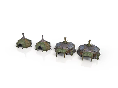 Colorful Traditional Tent Structures With Ornate Tops And Textured Surfaces 3d model