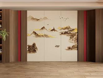 New Chinese Decorative Background Wall Sofa Background Wall 3d model