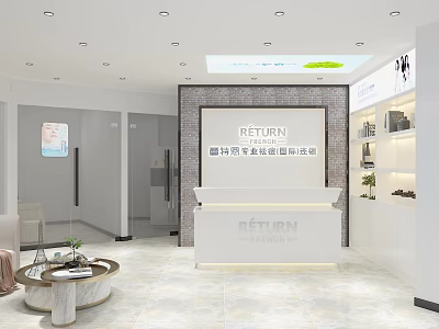 Modern Beauty and Hair Salon Interior With Stylish Reception Desk And Elegant Decorations 3d model