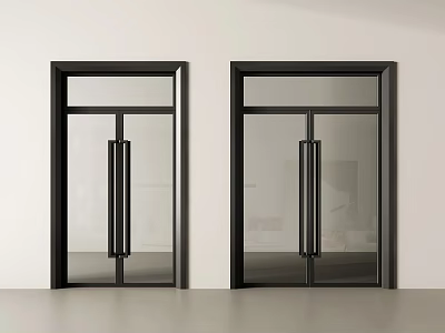 Two Black Framed Glass Entrance Doors With Sleek Design Metal Handles White Wall Gray Floor 3d model