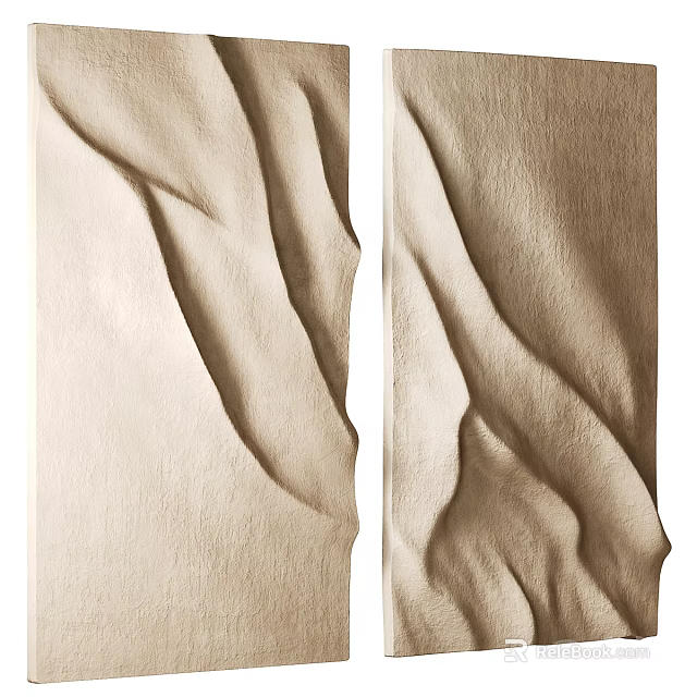 Beige Fabric Decorative Hanging With Wavy Folds And Curved Drapery Design 3d model 