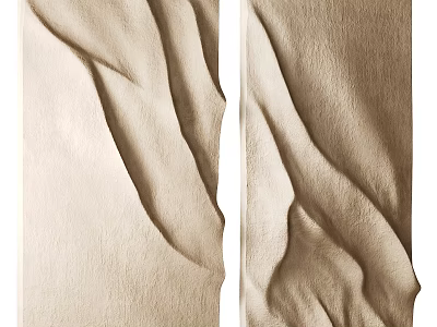 Beige Fabric Decorative Hanging With Wavy Folds And Curved Drapery Design 3d model