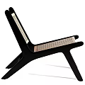 Stylish Modern Leisure Chair Featuring Black Wooden Frame And Beige Woven Seat