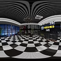 Fitness Center Reception Desk With Black And White Checkered Floor Chandelier And Green Plants