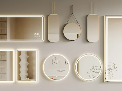 Modern Decorative Wall Mirrors With Illuminated Frames And Various Shapes For Home Decor 3d model