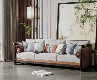 New Chinese-style three-person sofa 3d model