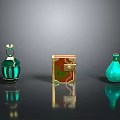 Other Decorative Pieces Featuring Green Glass Perfume Bottle Jewelry Box And Vase With Gold Accents