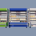 Green Blue White Commercial Upright Freezers With Multiple Shelves Stocked Beverages Dairy Products