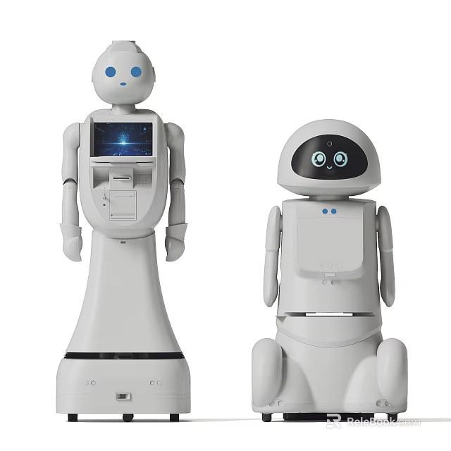 Two Smart Robots With Display Screen And Camera For Home And Office Use 3d model 