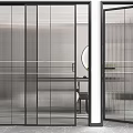 Modern Sliding Doors Design With Glass And Black Frame Linear Pattern For Interior Partition