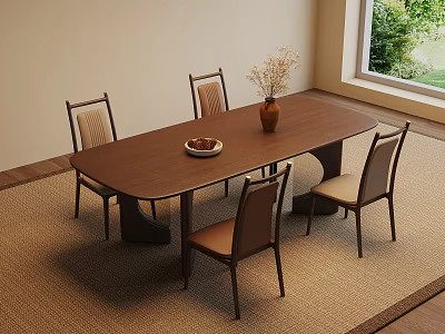 Modern Solid Wood Dining Table Set With Four Upholstered Chairs For Cozy Home Dining Space 3d model