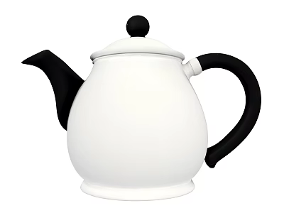 White Ceramic Teapot With Black Lid Spout And Handle For Modern Tea Serving 3d model
