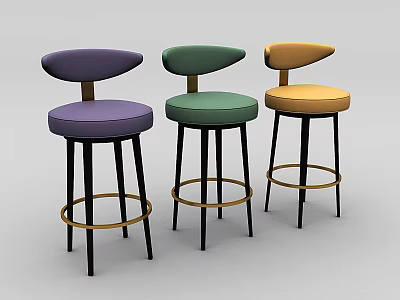 Purple Green Yellow Bar Stools With Curved Backrest Round Seats And Black Metal Legs 3d model