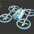 Blue Quadcopter Drone with Four Propellers and Compact Remote Control Flying Device 3d model
