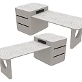 Modern Kitchen Island Design With Light Gray Speckled Countertop And Drawers 3d model