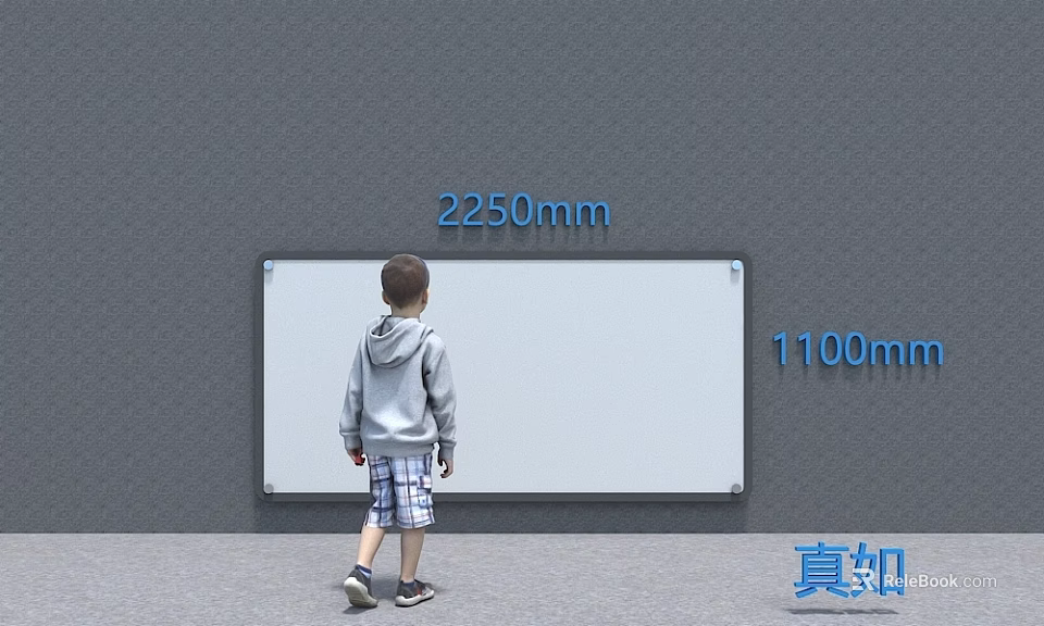 Kindergarten Child Standing In Front Of Whiteboard With 2250mm Height 1100mm Width 3d model 
