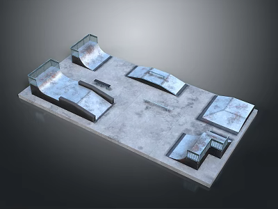 Modern Urban Skatepark Featuring Concrete Surface Different Shaped Ramps And Platforms 3d model