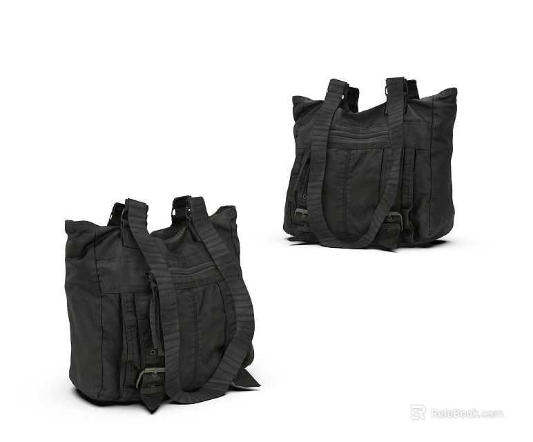 Black Canvas Duffel Bags With Adjustable Straps And Multiple Pockets Design 3d model 
