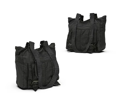 Black Canvas Duffel Bags With Adjustable Straps And Multiple Pockets Design 3d model
