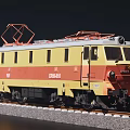 Yellow and Red Electric Train Model with EP10 PKP Markings on Railway Tracks
